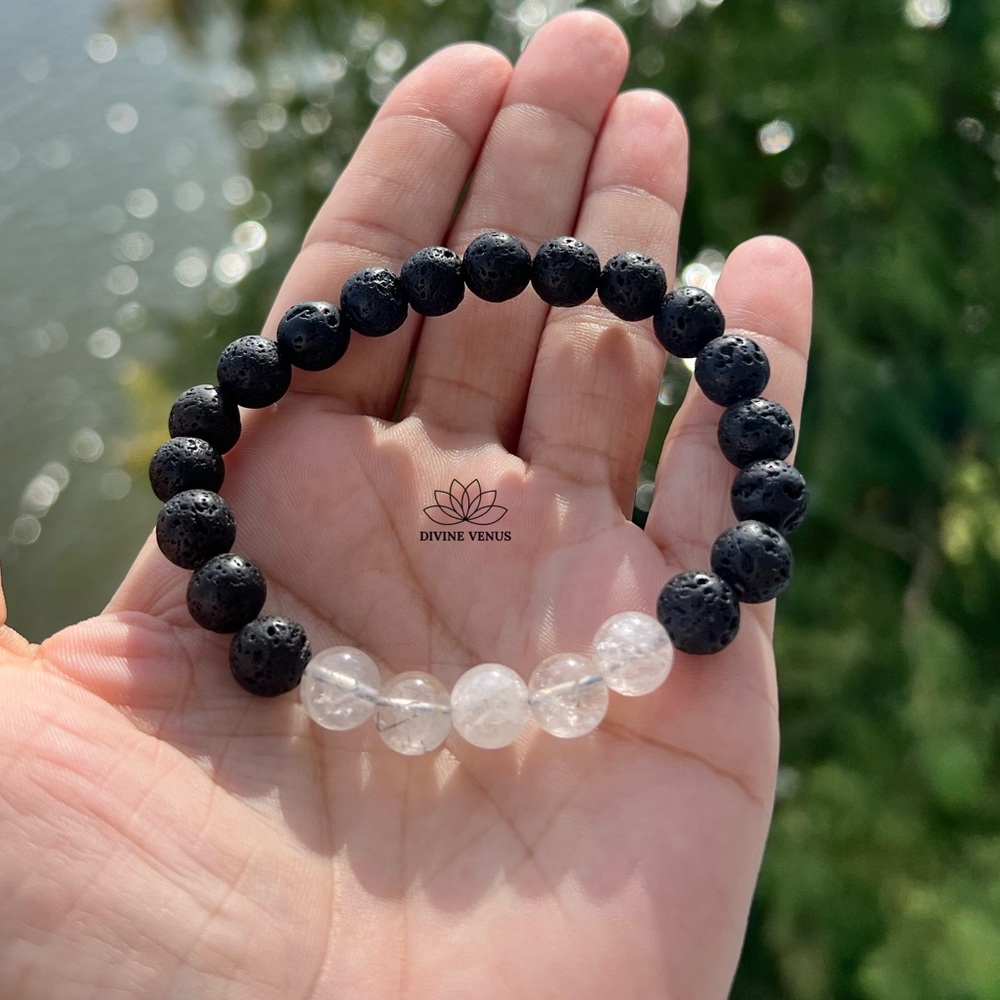 Lava Rocks & Quartz Stretch Bracelet